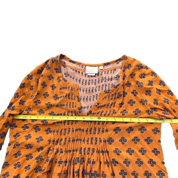 Anthropologie Vanessa Virginia Orange Floral Pleated Long Sleeve Blouse Size 2 - Picture 4 of 6